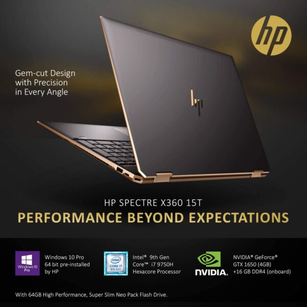 HP Spectre x360, 9th gen Gemcut 15t ,Touch 4K UHD,i7- i7 9750H Hexacore,NVIDIA GeForce GTX 1650 (4GB),512GB NVMe SSD,16GB RAM,Win 10 Pro Pre-Installed by HP - Image 5