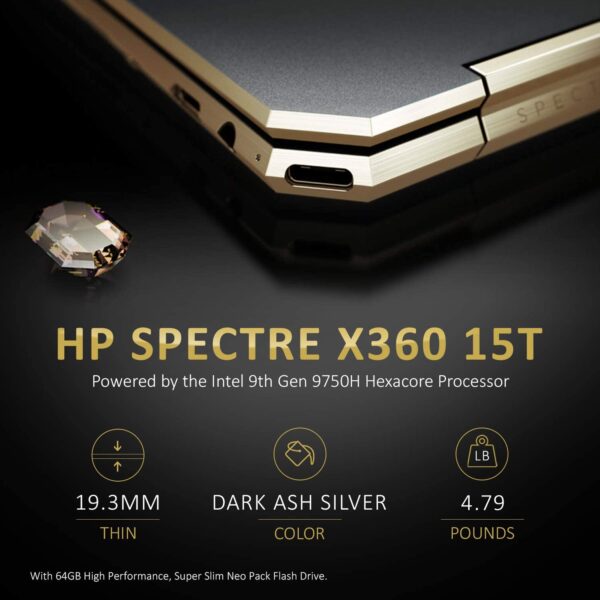 HP Spectre x360, 9th gen Gemcut 15t ,Touch 4K UHD,i7- i7 9750H Hexacore,NVIDIA GeForce GTX 1650 (4GB),512GB NVMe SSD,16GB RAM,Win 10 Pro Pre-Installed by HP - Image 6