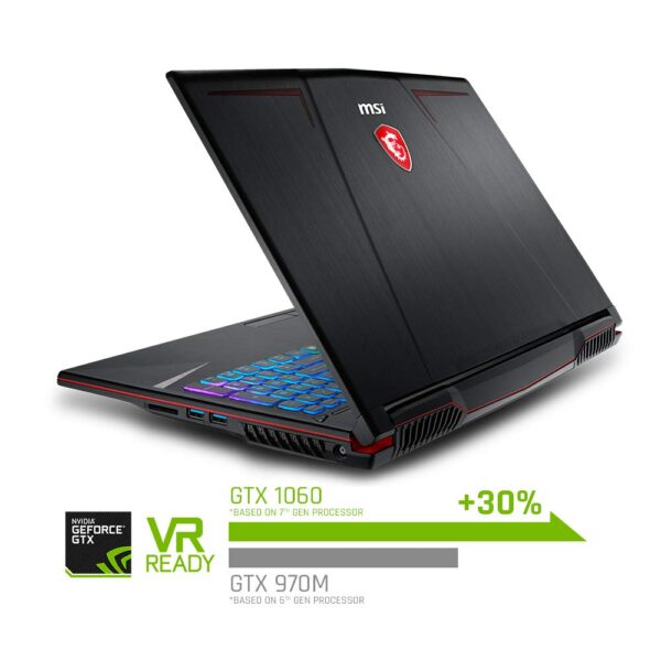 MSI GP63 Leopard-077 15.6" Performance Gaming Laptop i7-8750H (6 cores), NVIDIA GeForce GTX 1060 6G, 256GB NVMe SSD + 1TB HDD, 16GB RAM, Win 10, VR Ready, RGB KB - Image 4