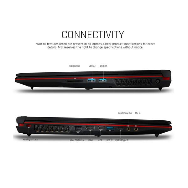 MSI GP63 Leopard-077 15.6" Performance Gaming Laptop i7-8750H (6 cores), NVIDIA GeForce GTX 1060 6G, 256GB NVMe SSD + 1TB HDD, 16GB RAM, Win 10, VR Ready, RGB KB - Image 6